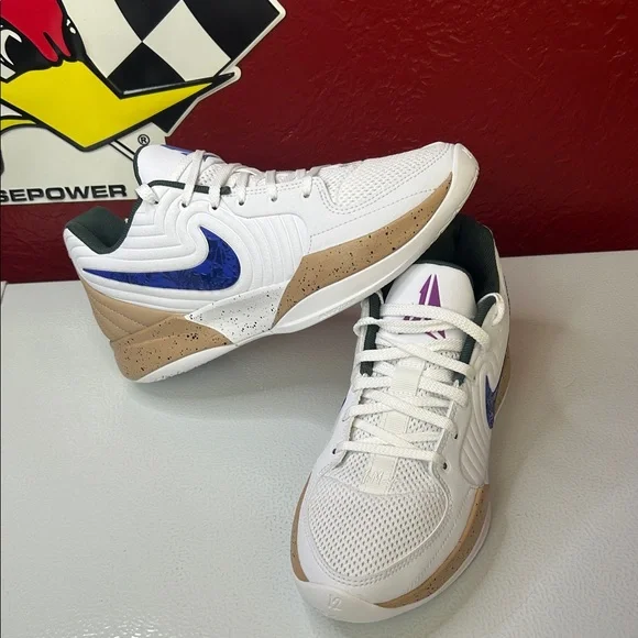 Nike White Sneakers with Blue Swoosh and Tan Details - Picture 1 of 7